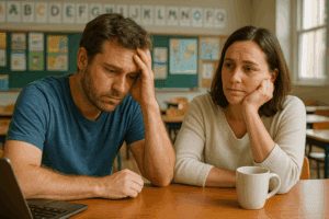 Stressmanagement Kita Coach in Berlin nimmt achtsam eine Pause im Lehrerzimmer